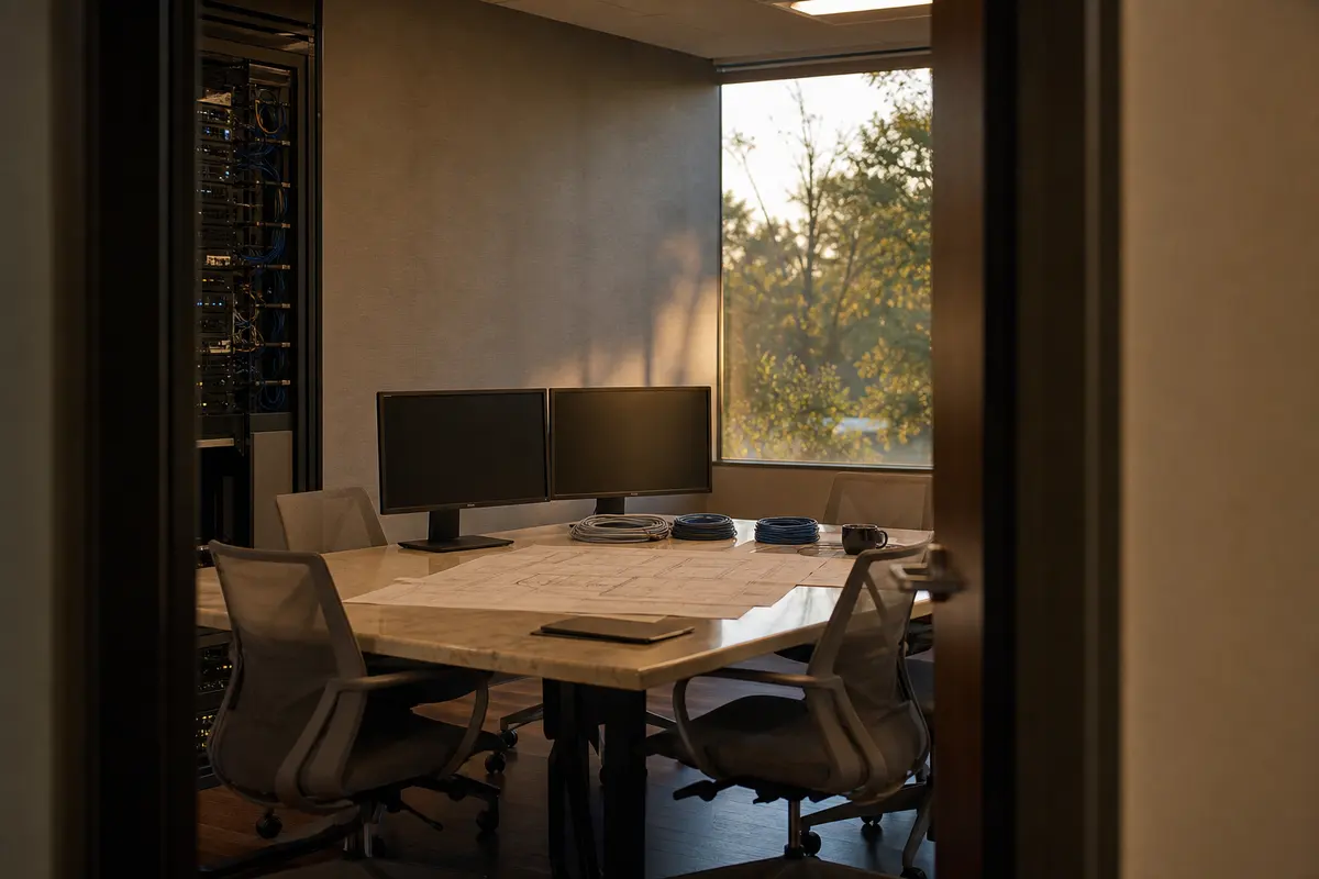Editorial platform planning scene for Dedicated Hosting in Atmore, Alabama