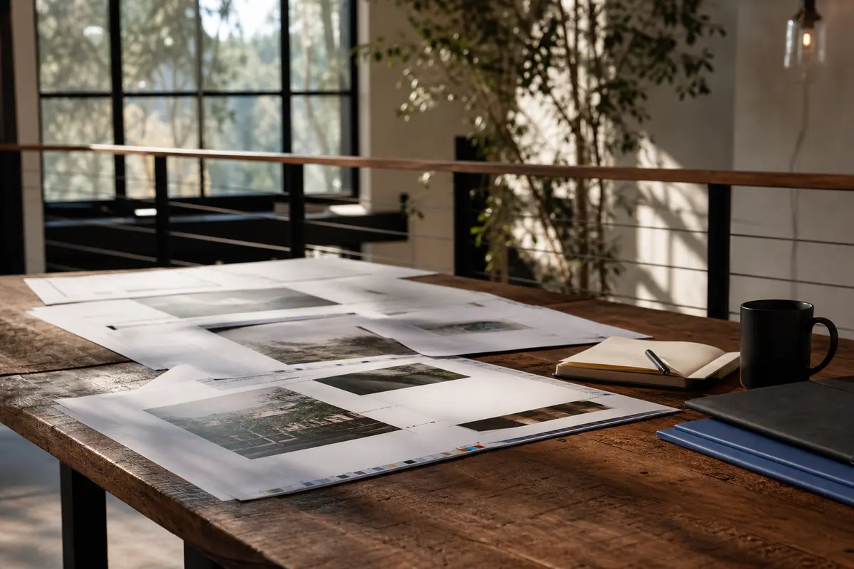 Editorial marketing planning scene for AI SEO in Satsuma, Alabama