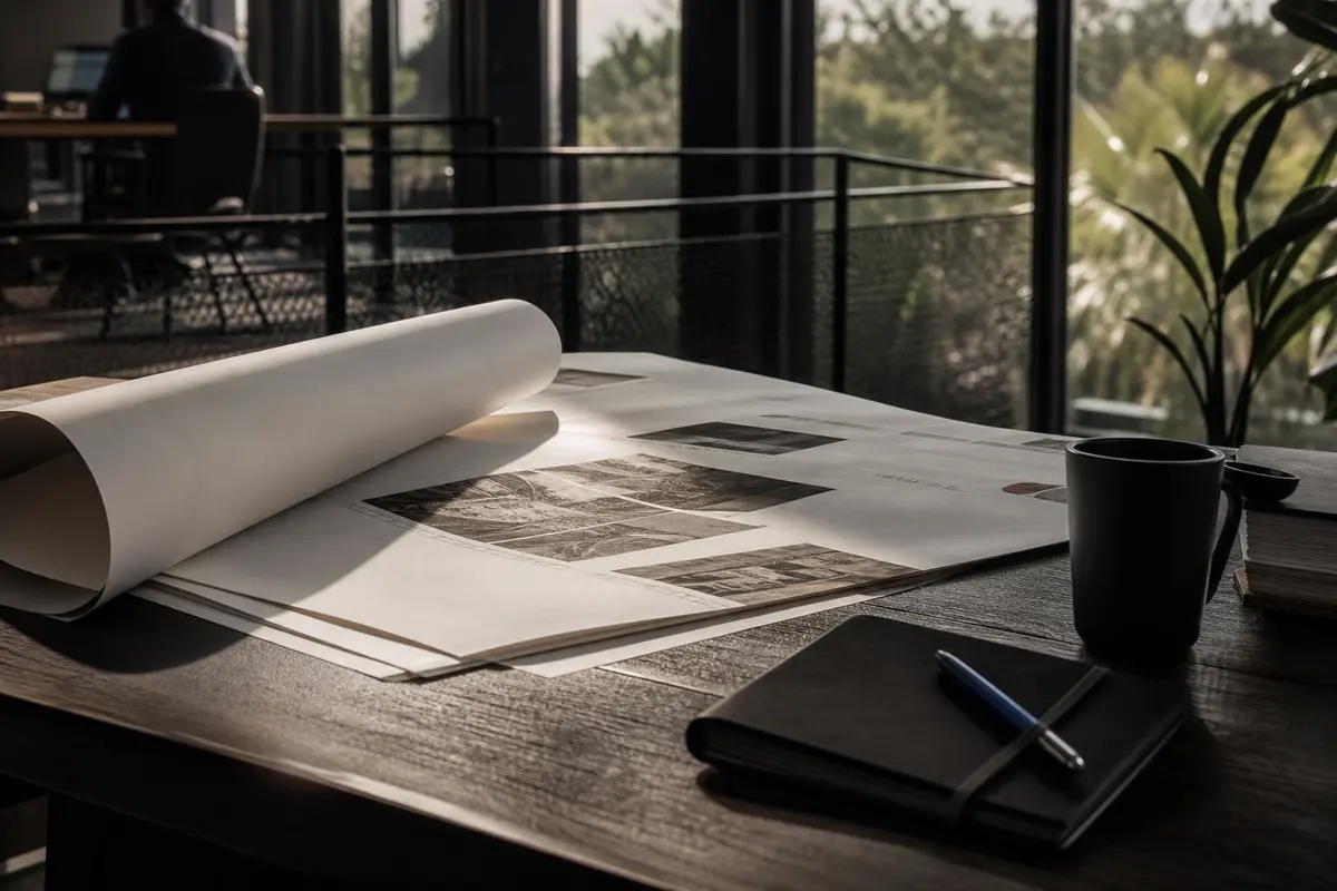 Editorial marketing planning scene for Tucson Estates, Arizona