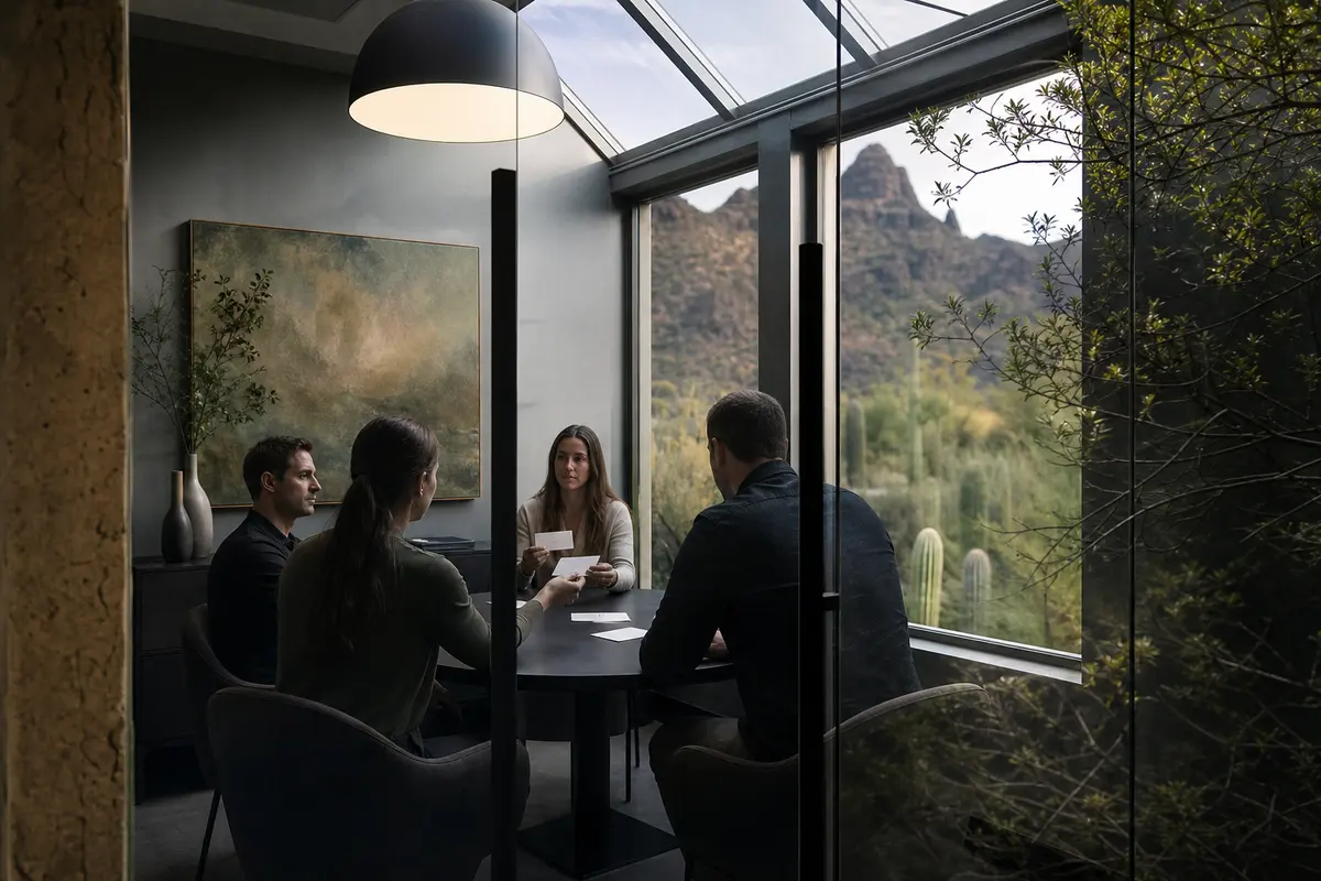 Editorial intake planning scene for Intake Coach in Tucson Mountains, Arizona