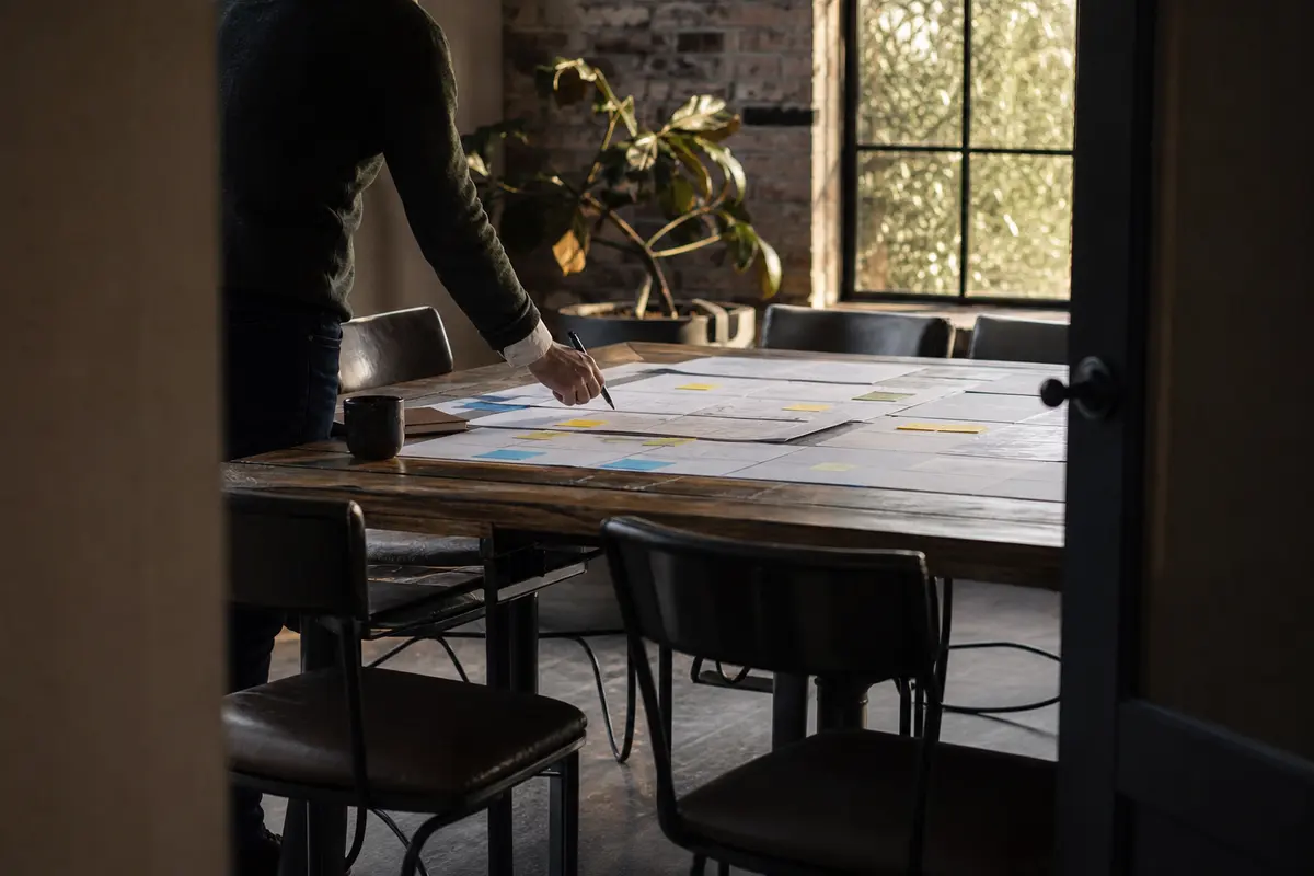 Editorial marketing planning scene for AI SEO in Centerton, Arkansas