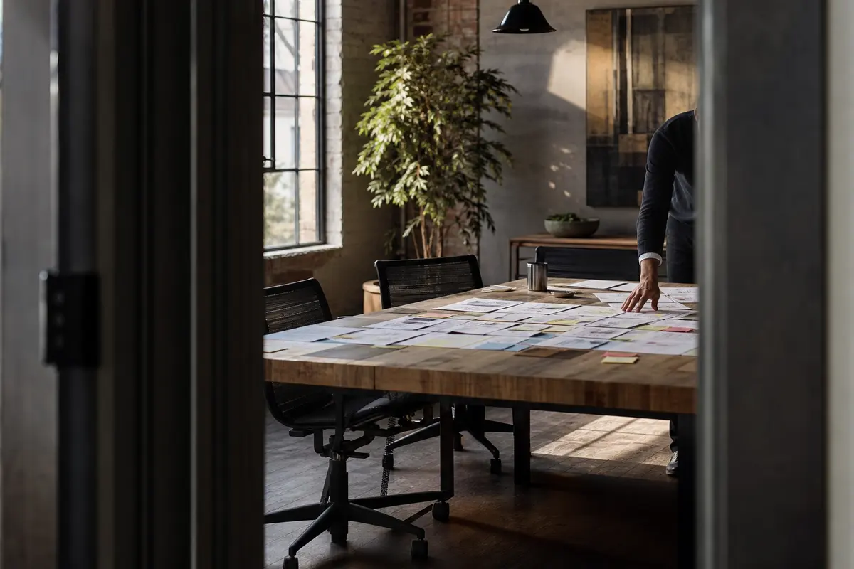 Editorial marketing planning scene for AI SEO in Jonesboro, Arkansas