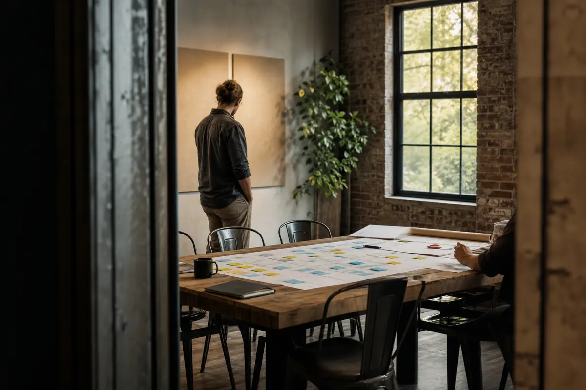 Editorial marketing planning scene for AI SEO in Marion, Arkansas