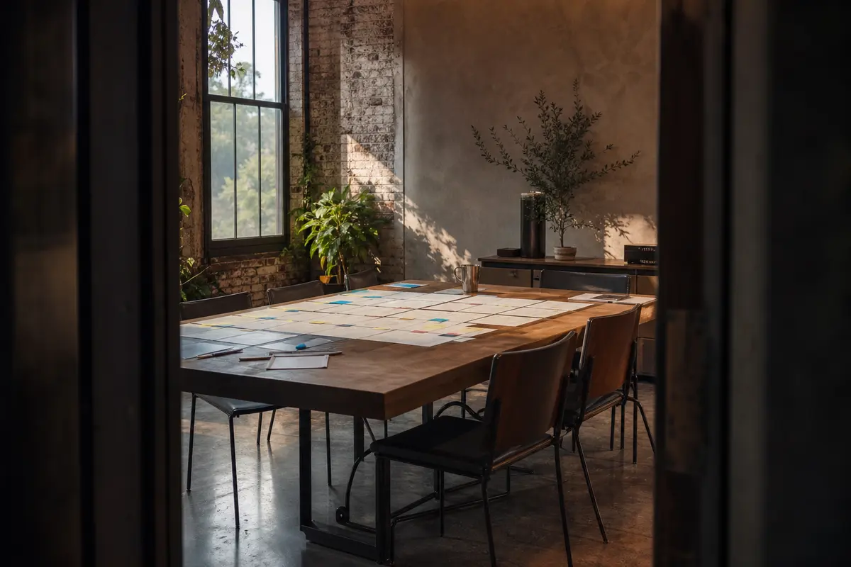 Editorial marketing planning scene for AI SEO in Pea Ridge, Arkansas