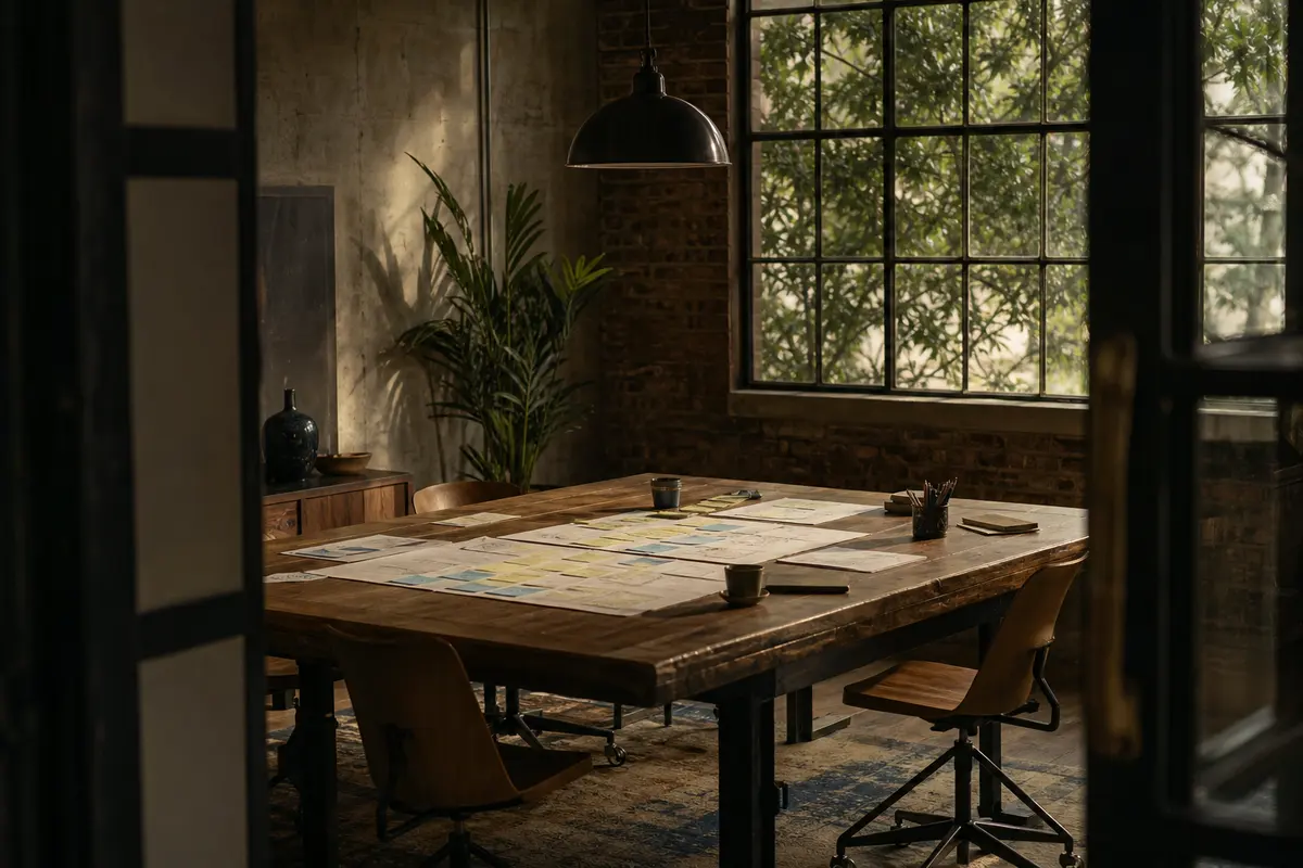 Editorial marketing planning scene for AI SEO in Russellville, Arkansas