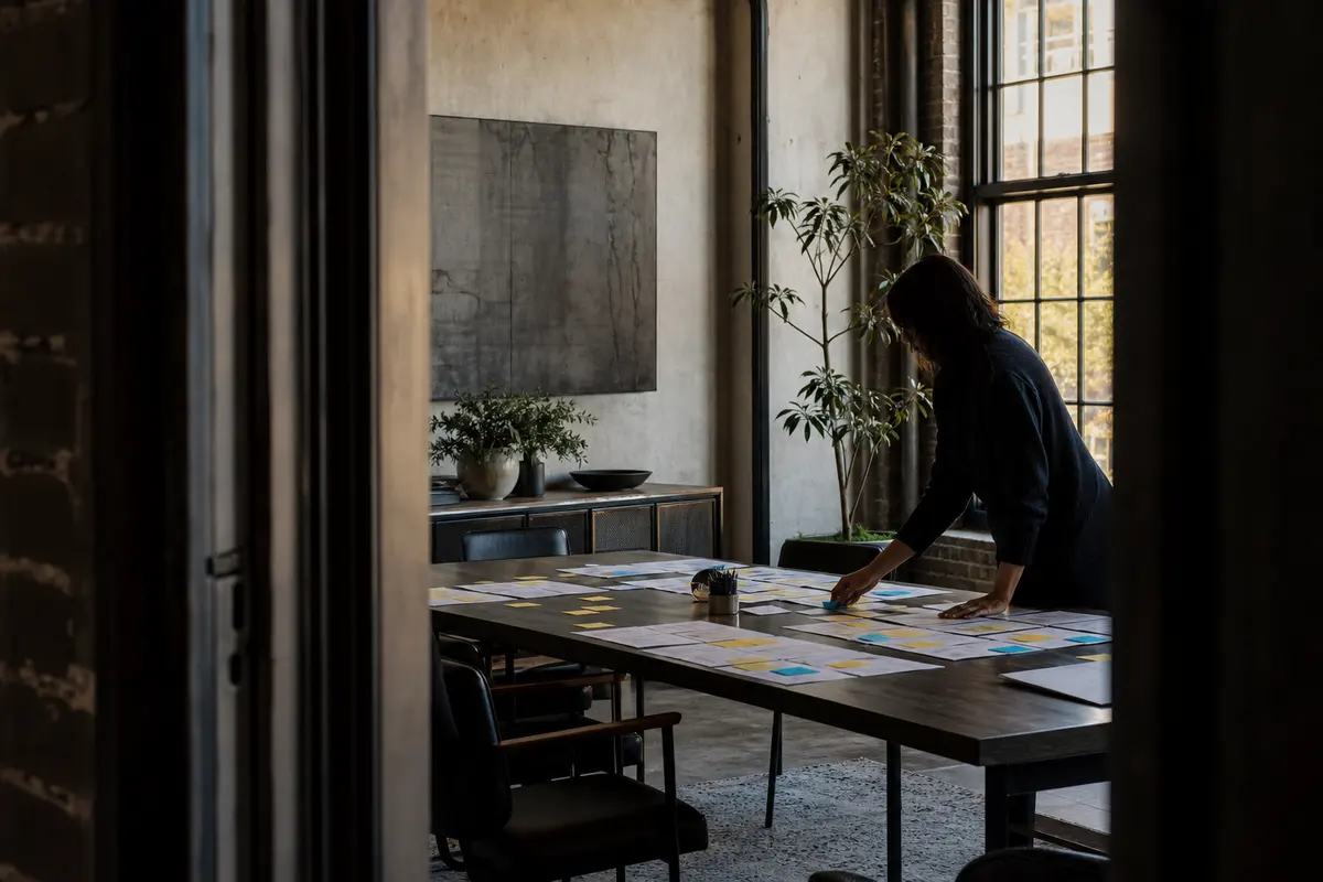 Editorial marketing planning scene for AI SEO in Bostonia, California