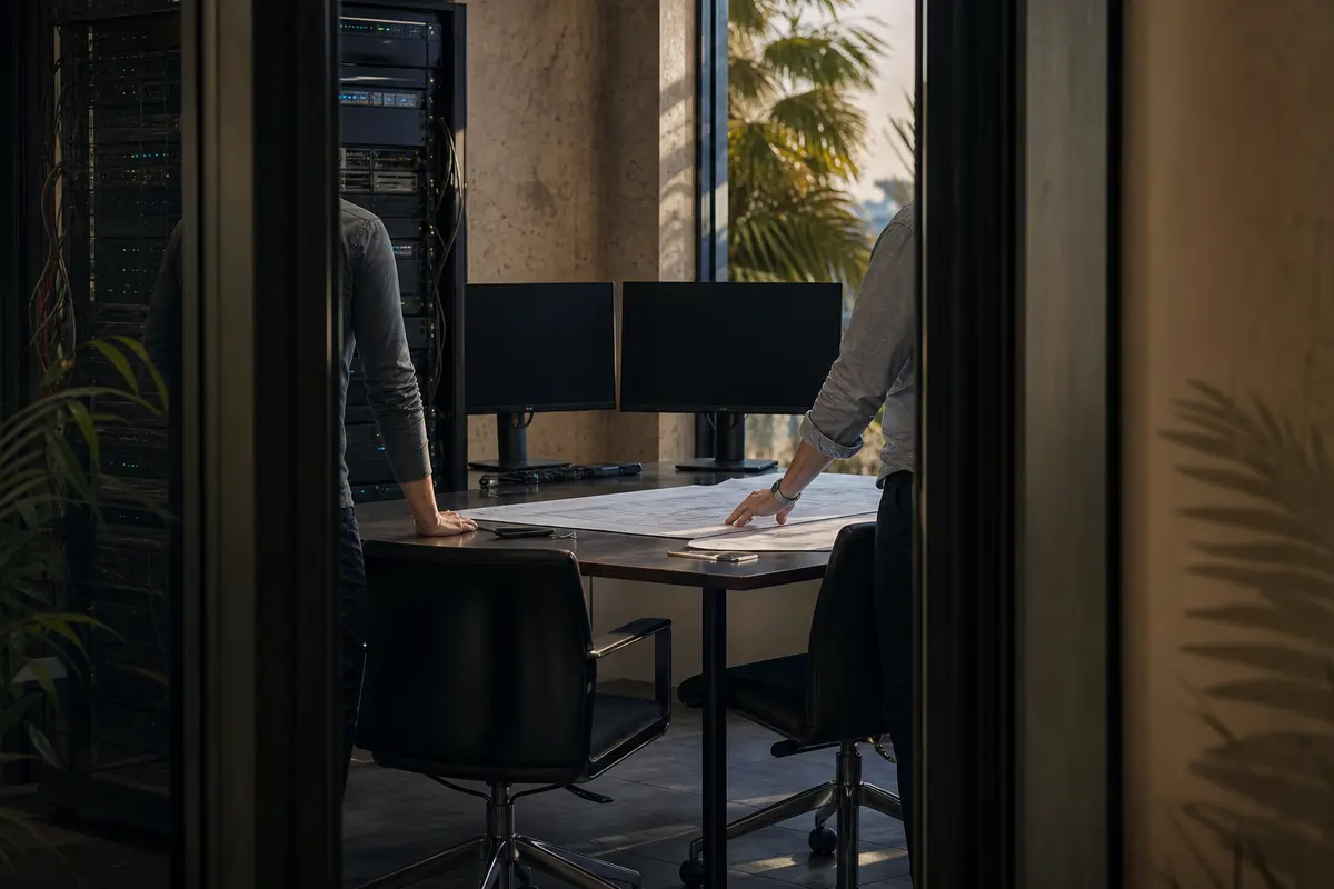 Editorial platform planning scene for Dedicated Hosting in Pacifica, California