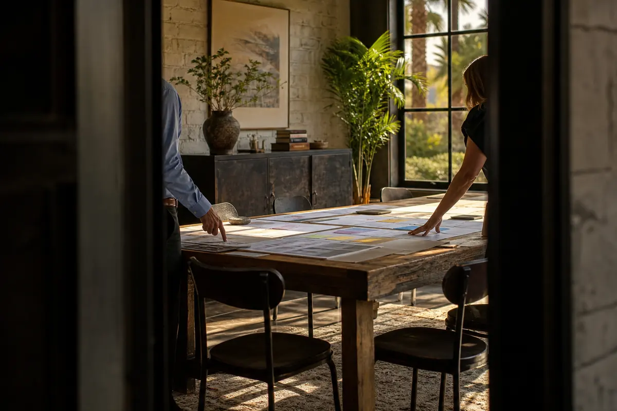 Editorial marketing planning scene for Legal News in Palm Desert, California