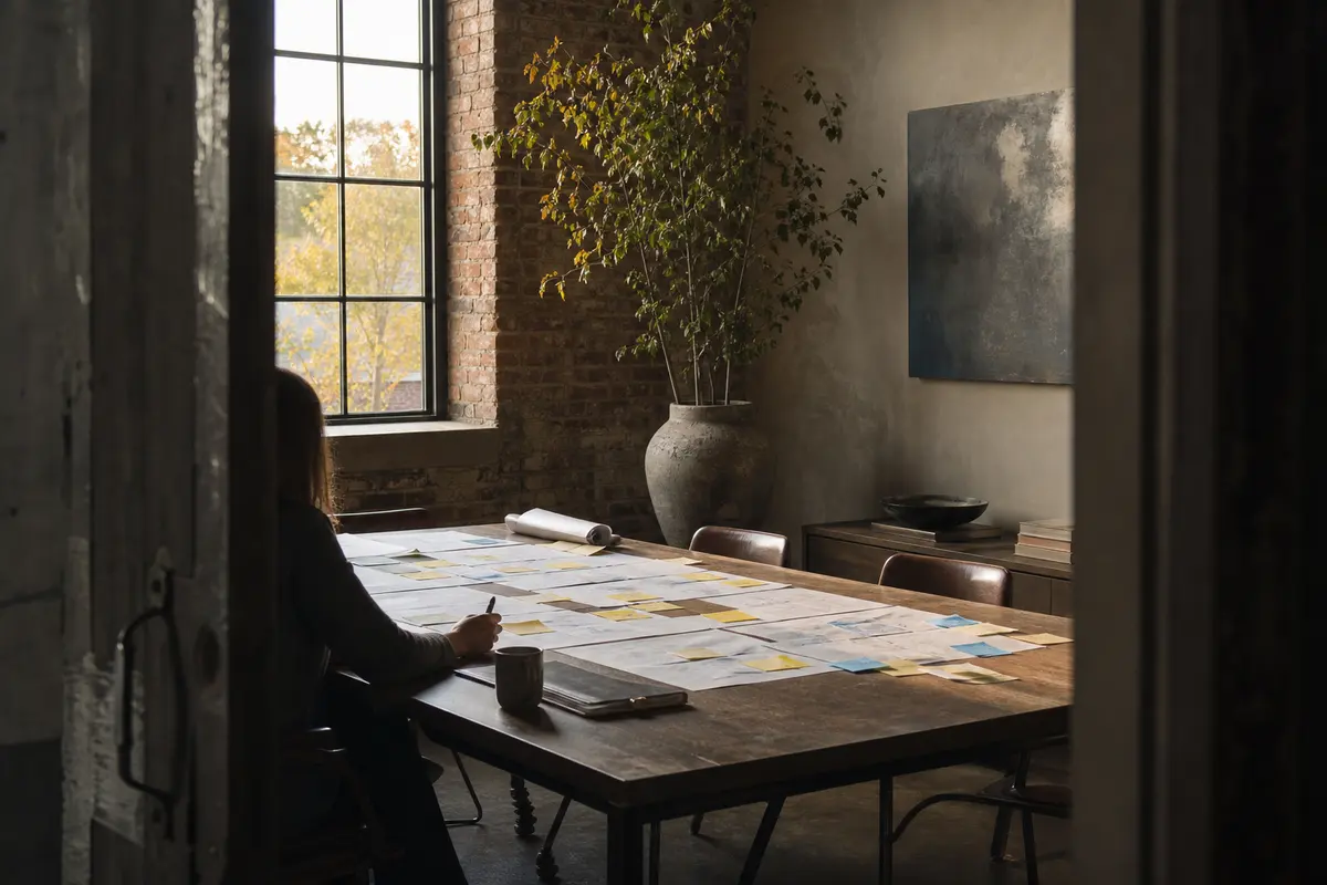 Editorial marketing planning scene for AI SEO in Paradise, California