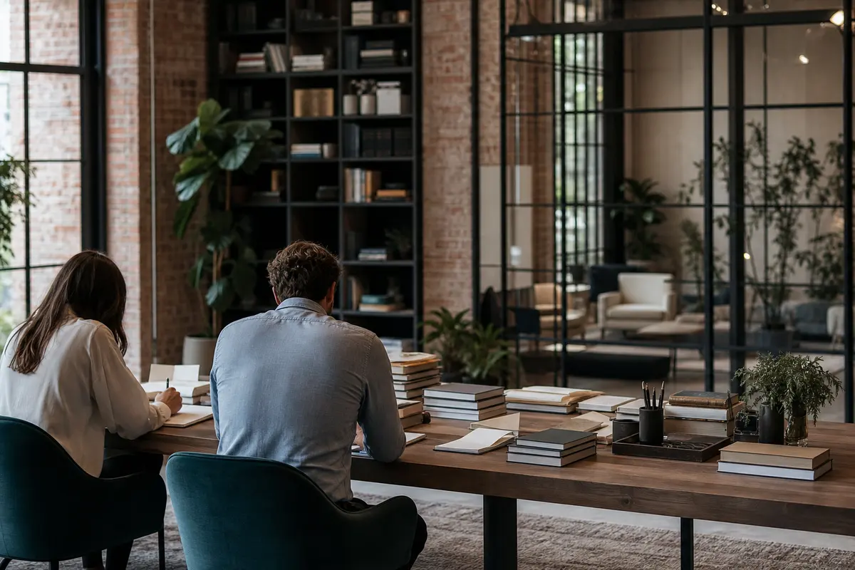 Editorial marketing planning scene for AI SEO in Strawberry, California