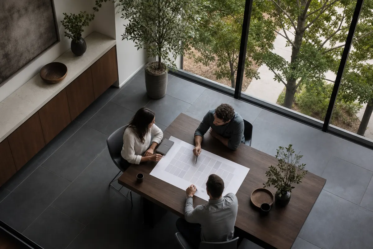 Editorial marketing planning scene for AI SEO in West Covina, California