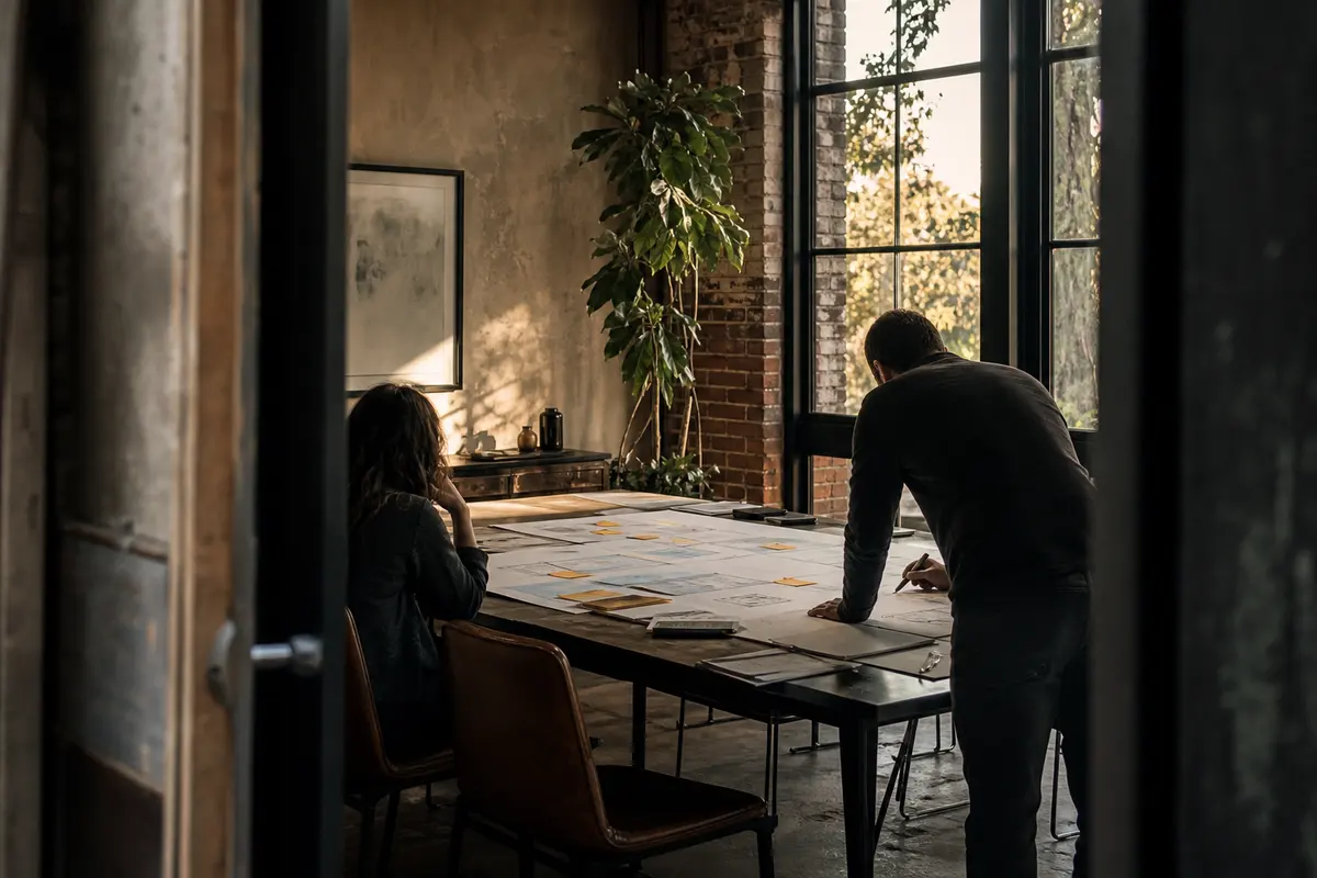Editorial marketing planning scene for Legal News in Woodside, California