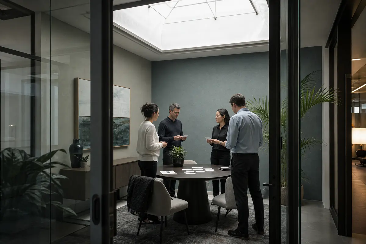 Editorial intake planning scene for AI Answering in Burlington, Connecticut