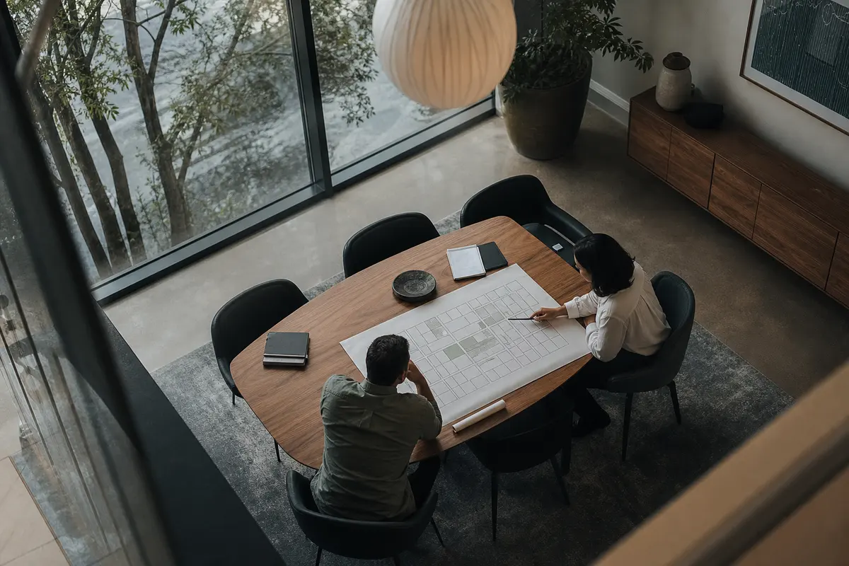 Editorial marketing planning scene for AI SEO in Calumet City, Illinois