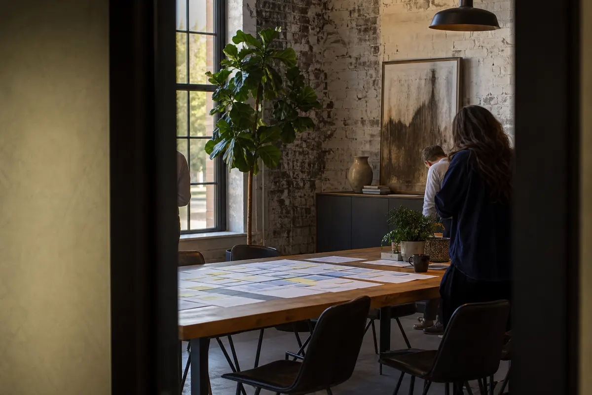 Editorial marketing planning scene for AI SEO in Clinton, Illinois