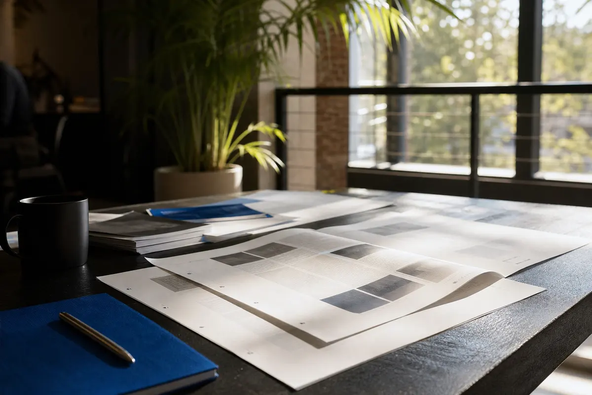 Editorial marketing planning scene for Justice, Illinois