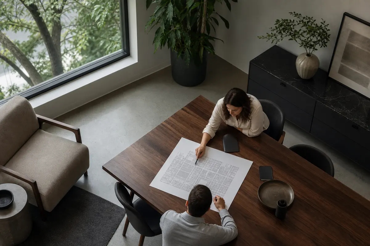 Editorial marketing planning scene for AI SEO in Oak Lawn, Illinois