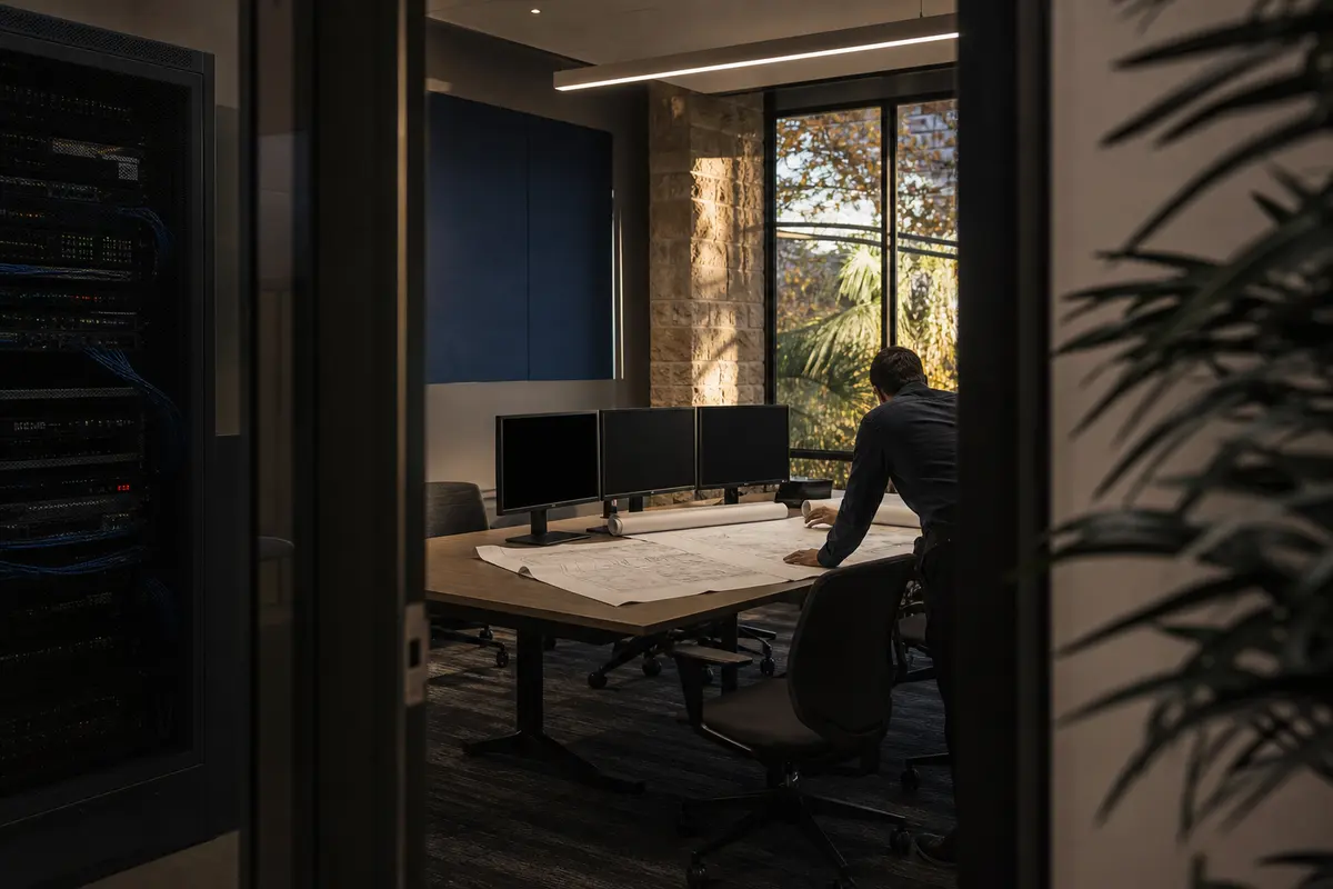 Editorial platform planning scene for Dedicated Hosting in Oak Park, Illinois