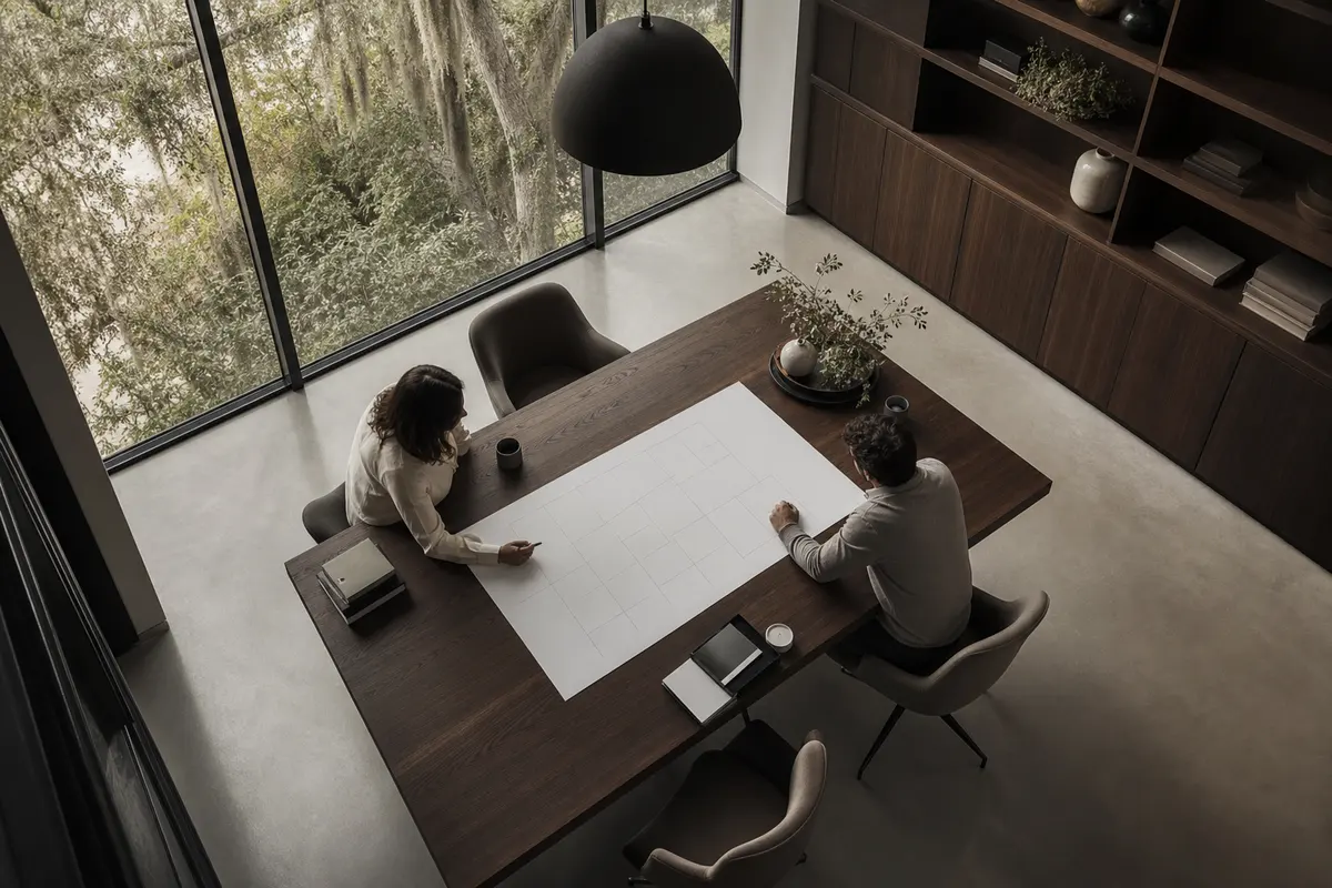 Editorial marketing planning scene for AI SEO in Round Lake, Illinois