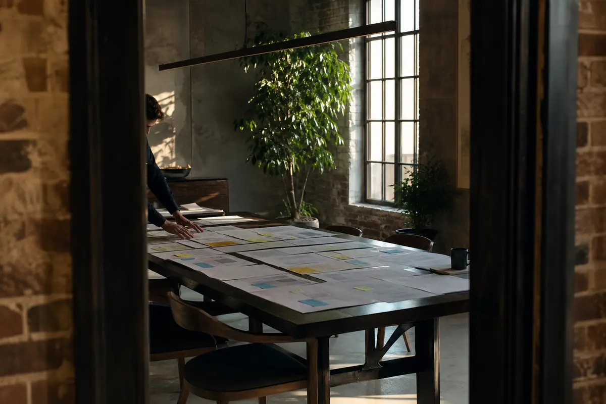 Editorial marketing planning scene for AI SEO in Waukegan, Illinois
