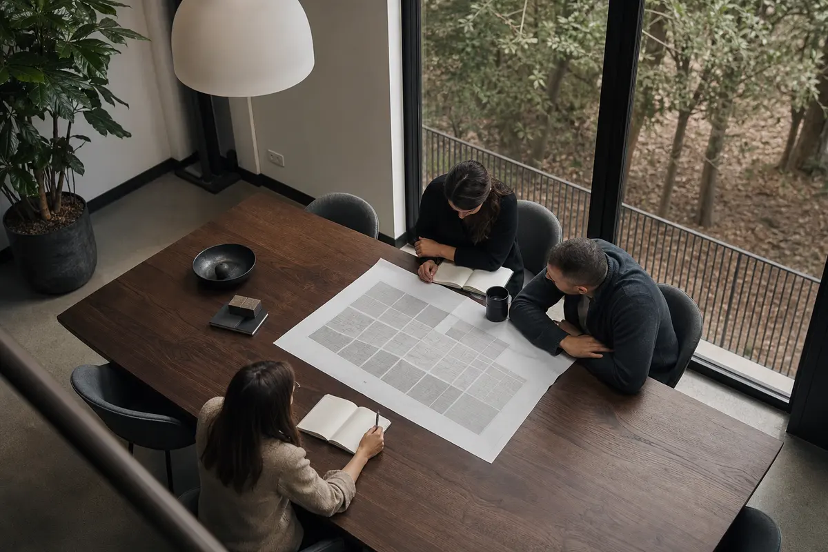 Editorial marketing planning scene for AI SEO in East Chicago, Indiana