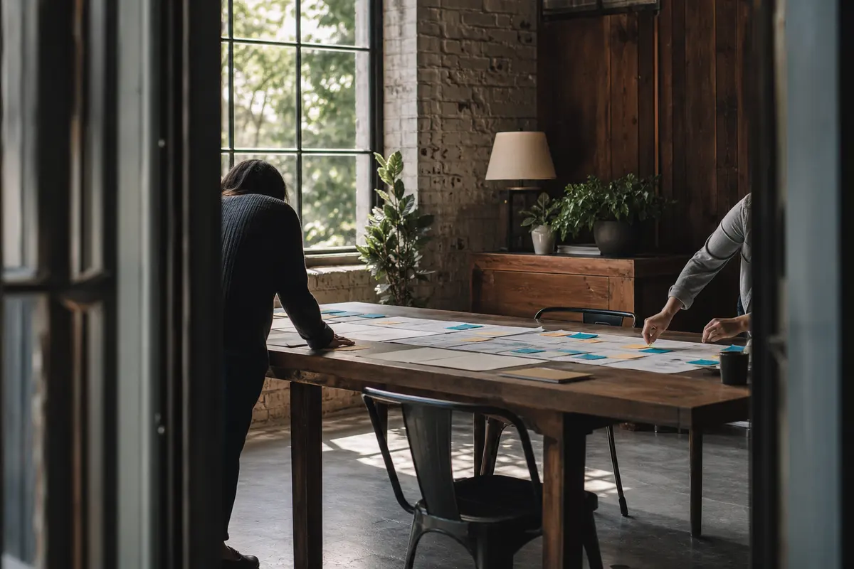 Editorial marketing planning scene for AI SEO in New Haven, Indiana