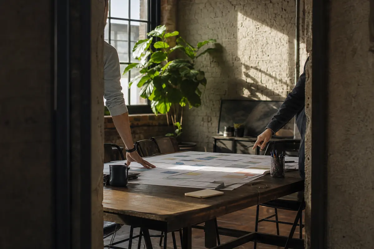 Editorial marketing planning scene for AI SEO in Scottsburg, Indiana