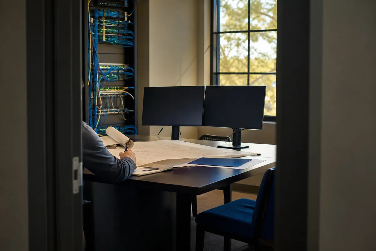 Editorial platform planning scene for Dedicated Hosting in Winona Lake, Indiana