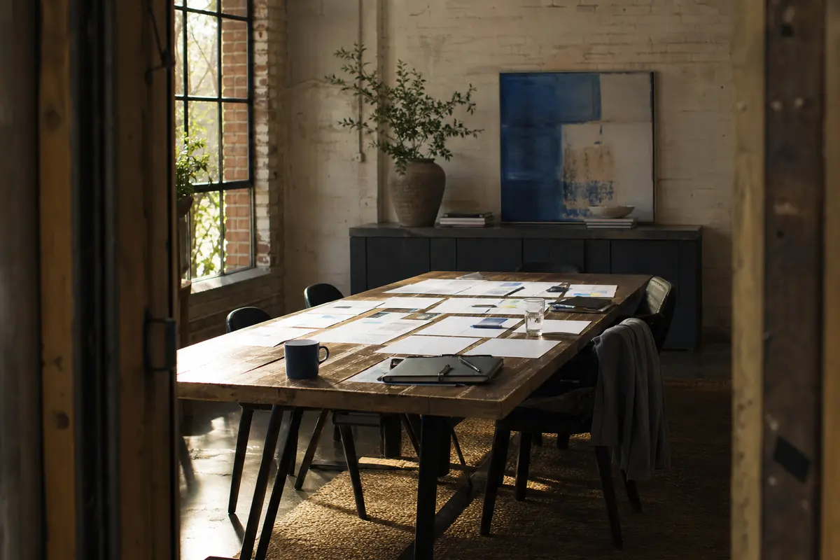 Editorial marketing planning scene for AI SEO in Zionsville, Indiana