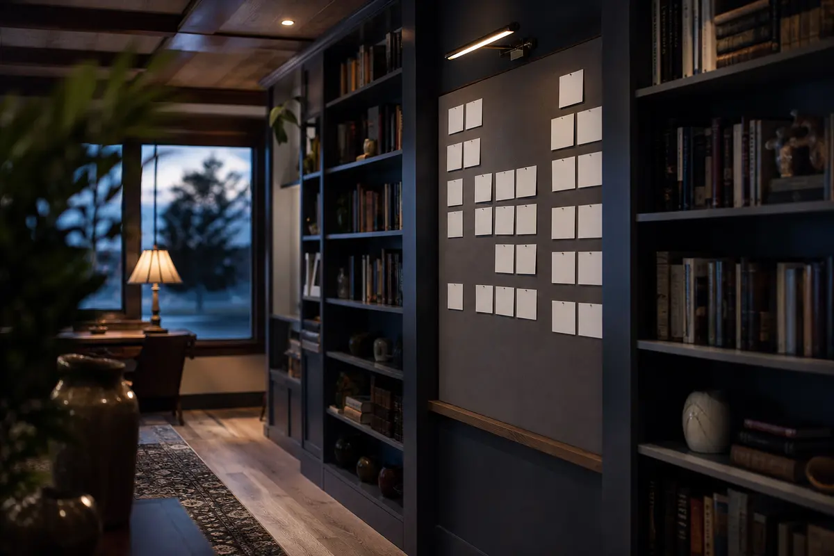 Editorial marketing planning scene for AI SEO in Polk City, Iowa