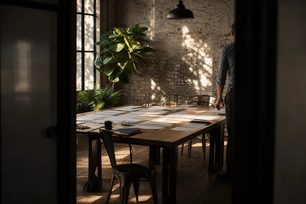 Editorial marketing planning scene for AI SEO in Hays, Kansas