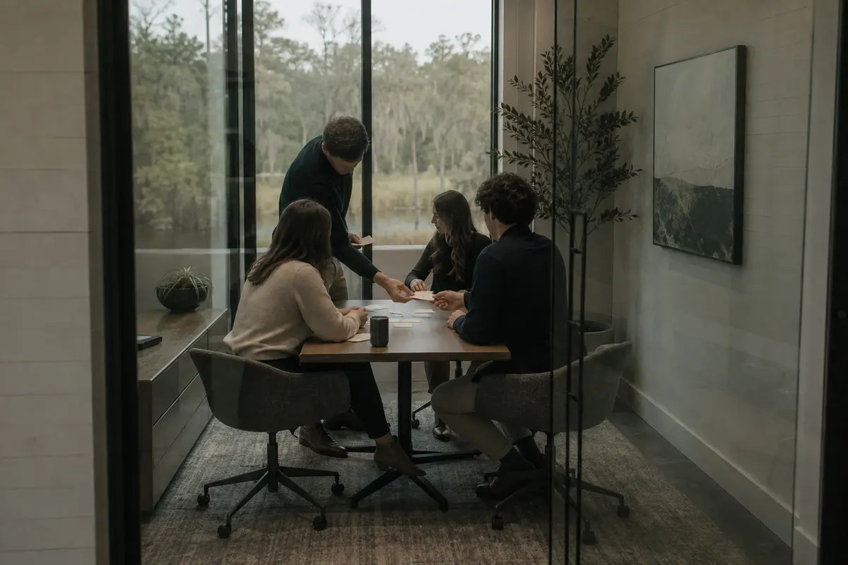 Editorial intake planning scene for AI Answering in Bastrop, Louisiana