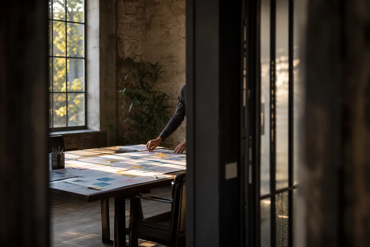 Editorial marketing planning scene for AI SEO in Bastrop, Louisiana