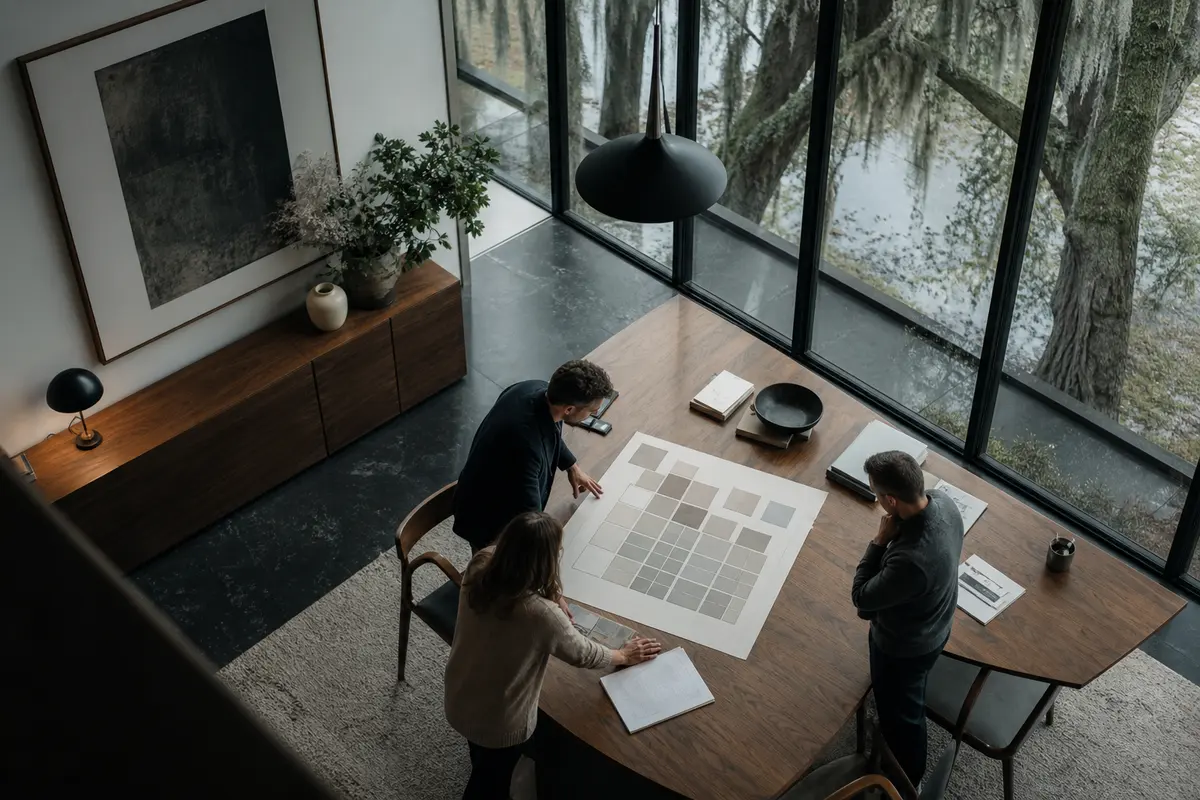 Editorial marketing planning scene for AI SEO in Chackbay, Louisiana