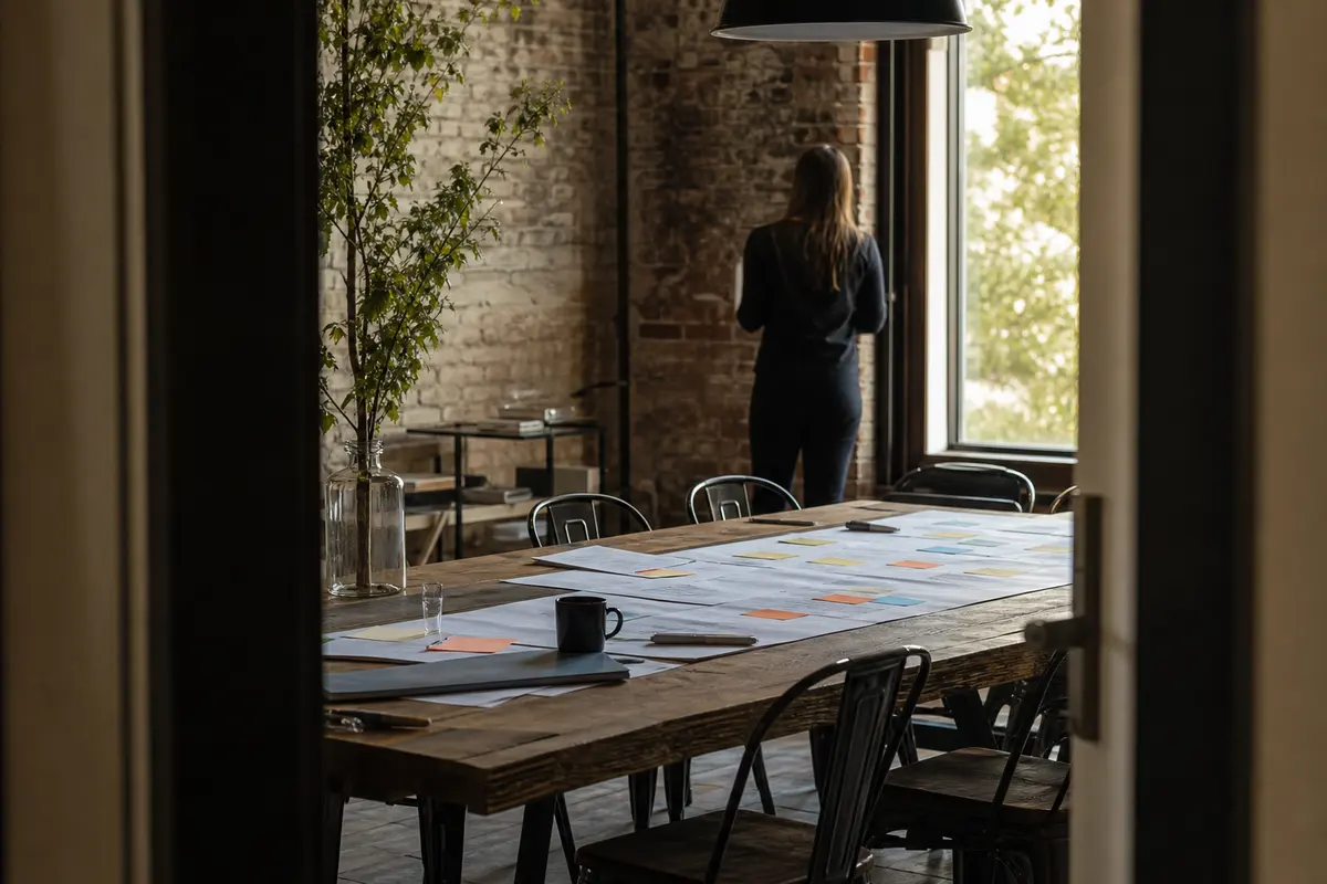 Editorial marketing planning scene for AI SEO in Covington, Louisiana