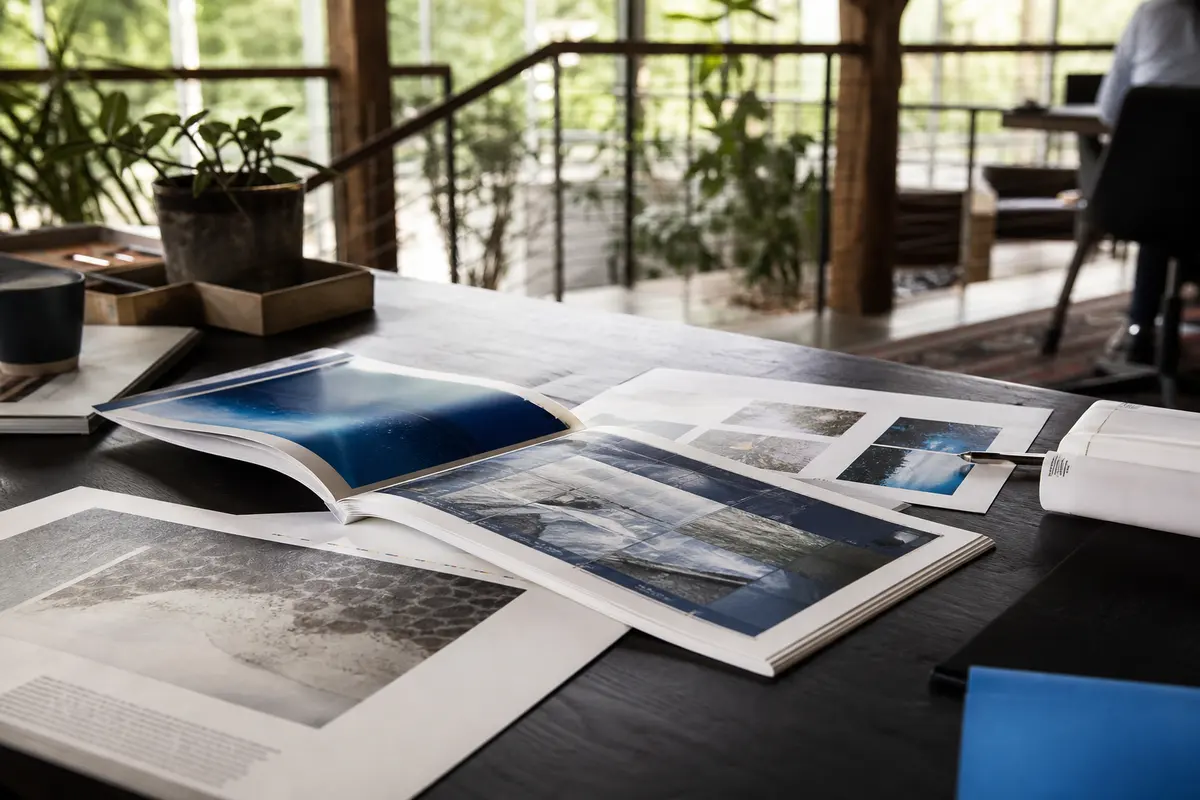 Editorial marketing planning scene for Freeport, Maine