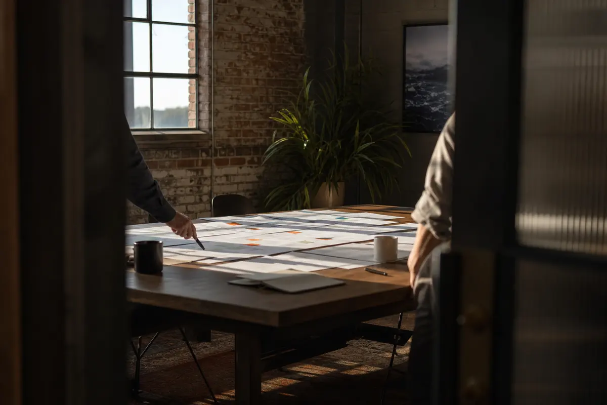 Editorial marketing planning scene for Programmatic SEO in Gardiner, Maine