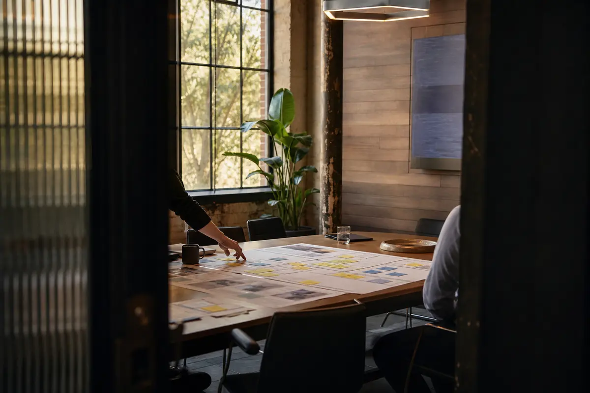 Editorial marketing planning scene for AI SEO in Lake Arbor, Maryland