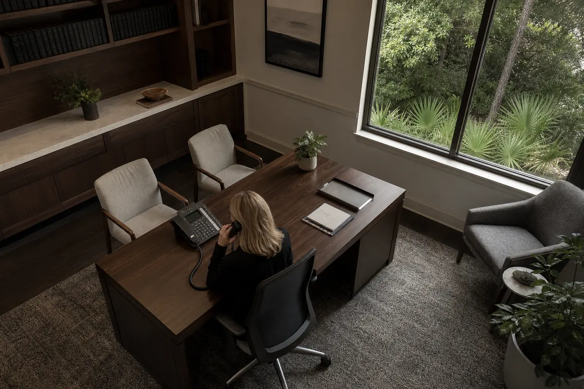 Editorial intake planning scene for AI Answering in The Pinehills, Massachusetts