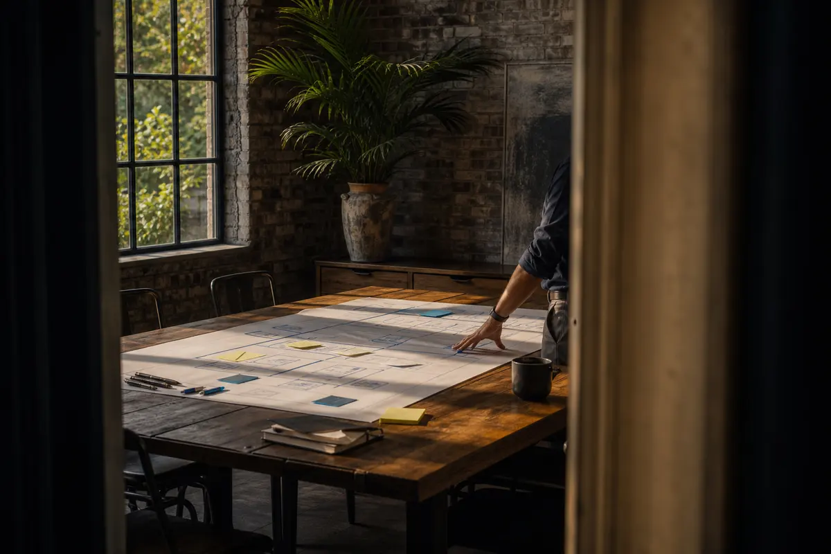 Editorial marketing planning scene for AI SEO in Grand Blanc, Michigan