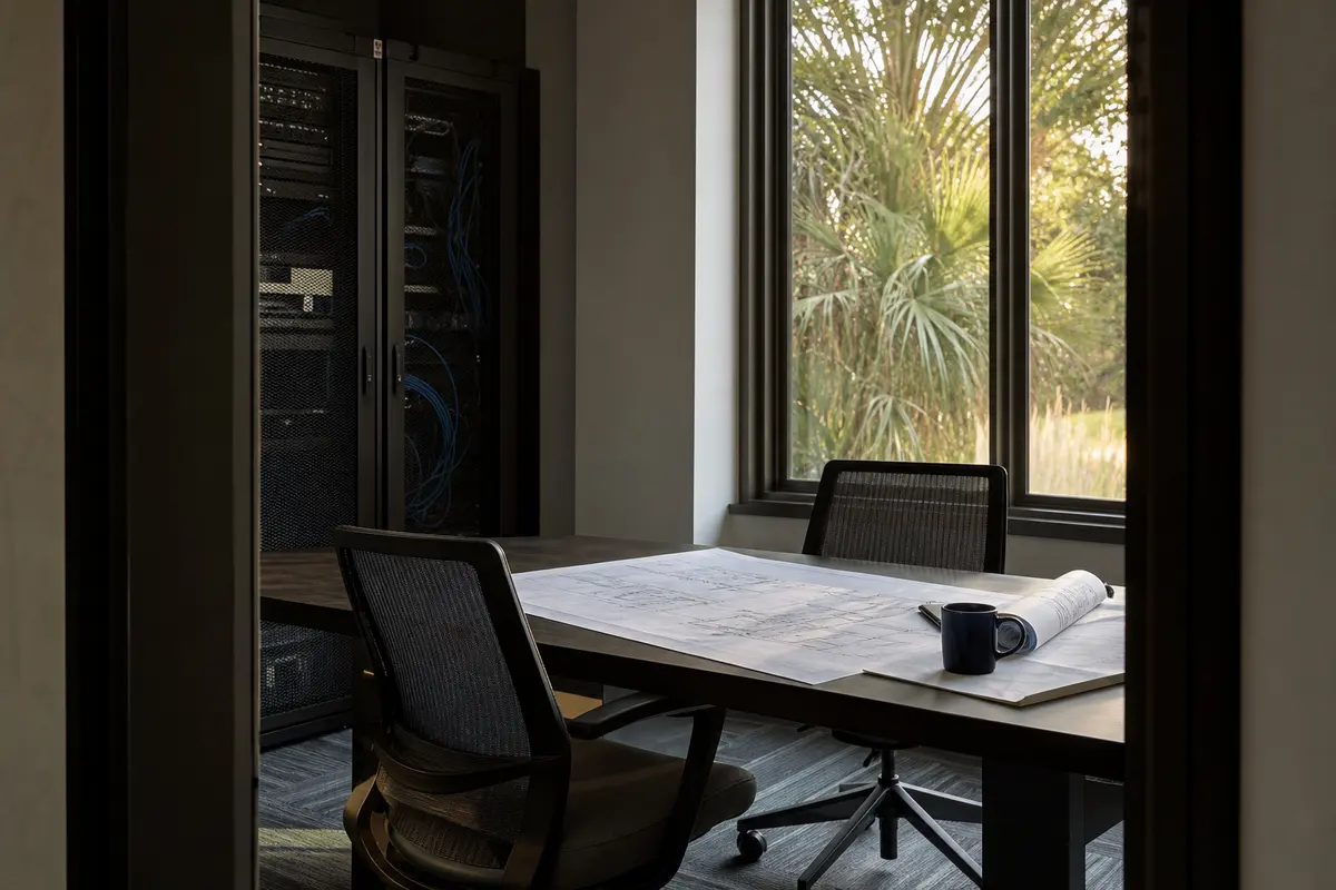 Editorial platform planning scene for Dedicated Hosting in Chesterfield, Michigan