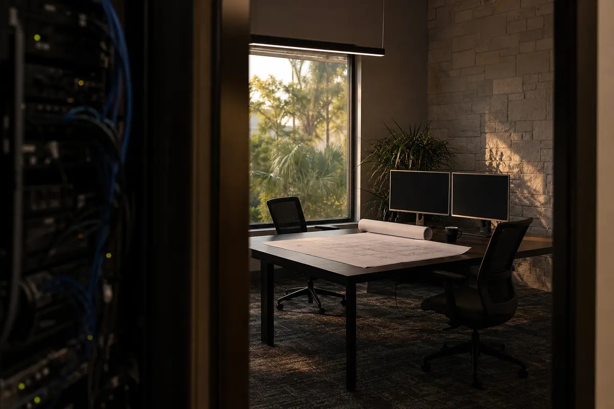 Editorial platform planning scene for Dedicated Hosting in Clinton, Michigan