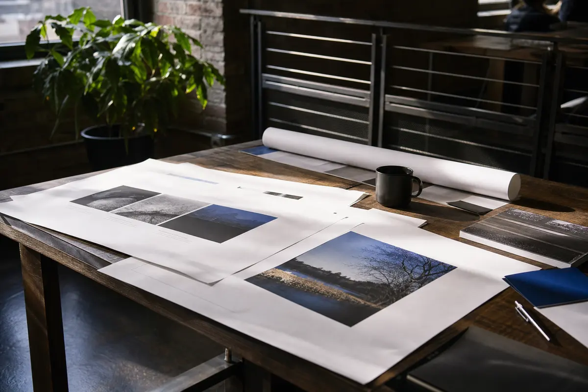 Editorial marketing planning scene for AI SEO in Frenchtown, Michigan