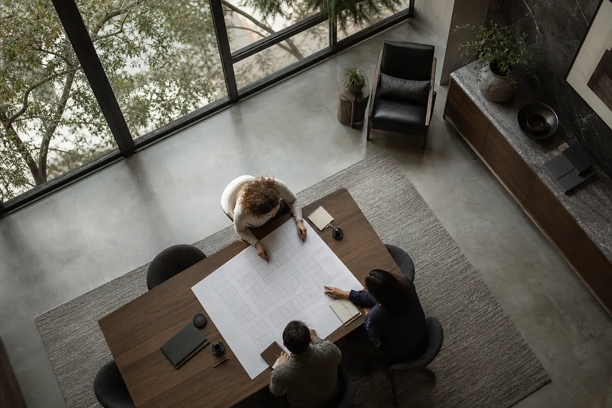 Editorial marketing planning scene for AI SEO in Almena, Michigan