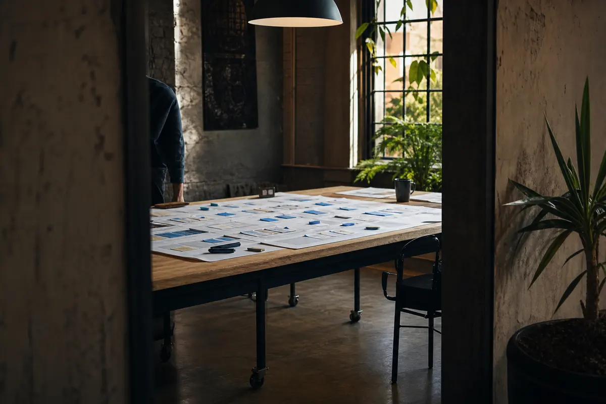 Editorial marketing planning scene for AI SEO in Detroit, Michigan