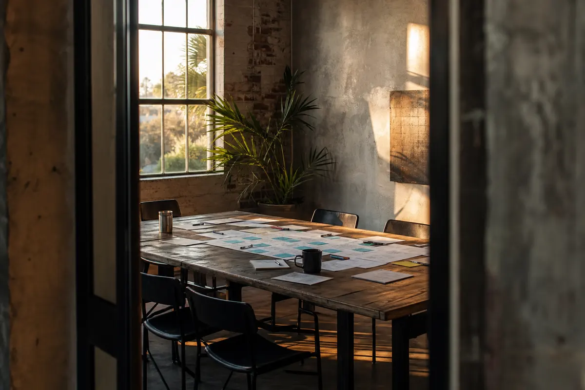 Editorial marketing planning scene for AI SEO in Eastwood, Michigan