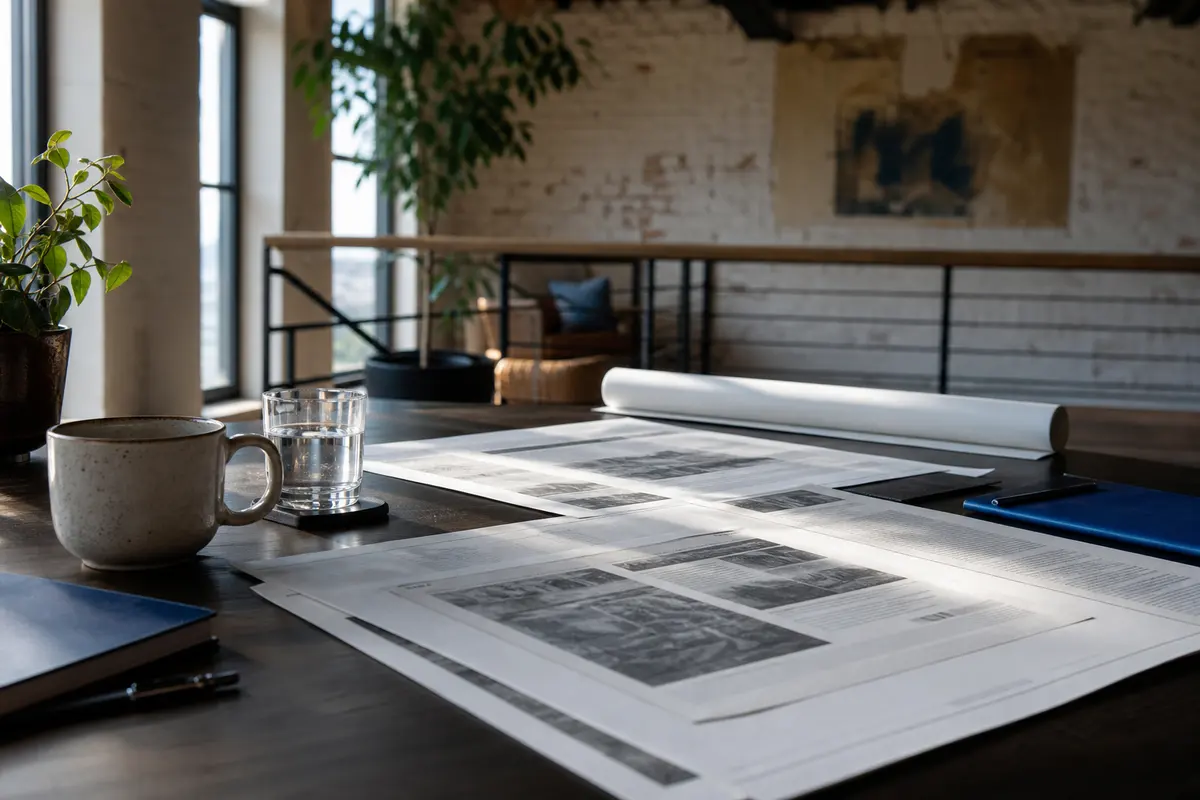 Editorial marketing planning scene for AI SEO in Grand Rapids, Minnesota
