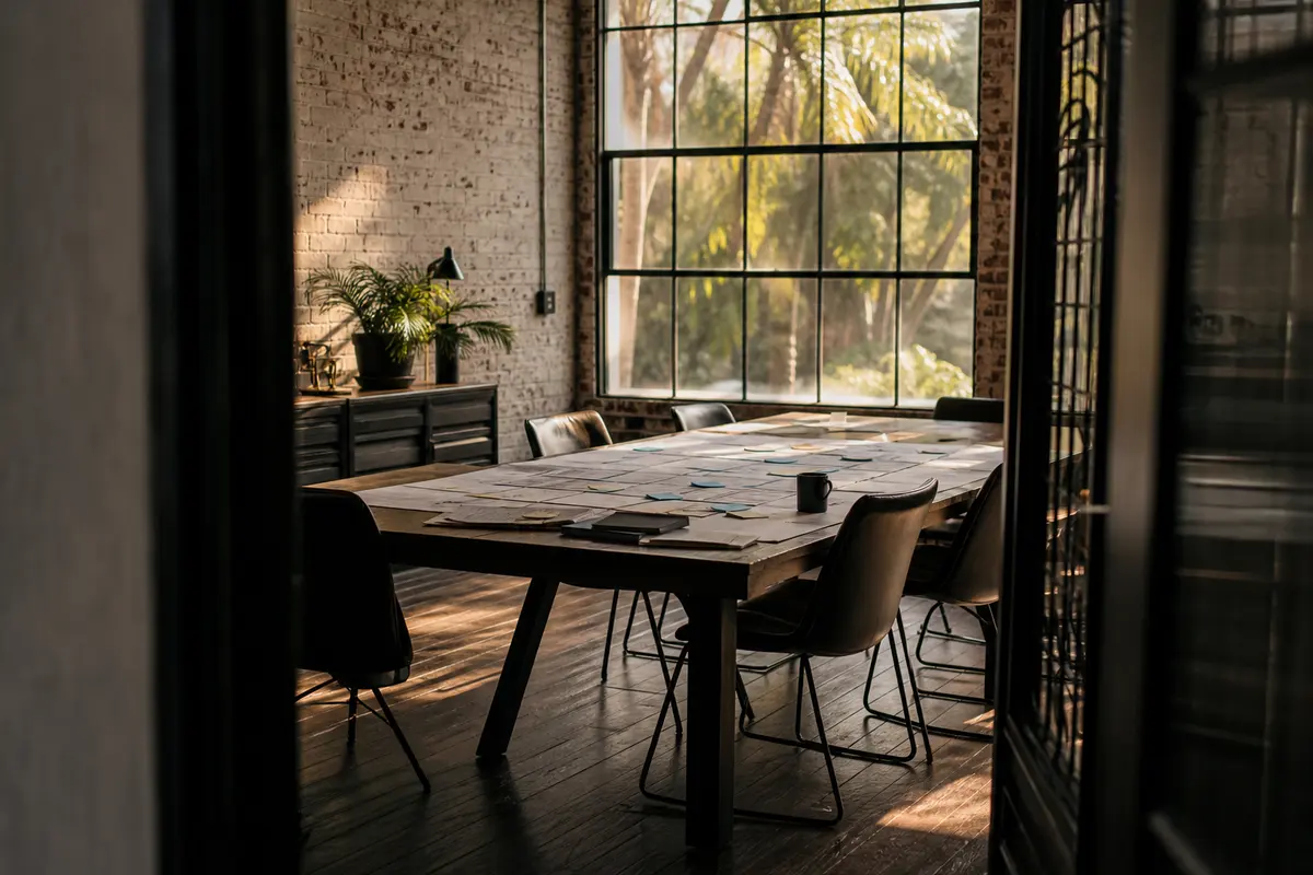 Editorial marketing planning scene for AI SEO in Maplewood, Minnesota