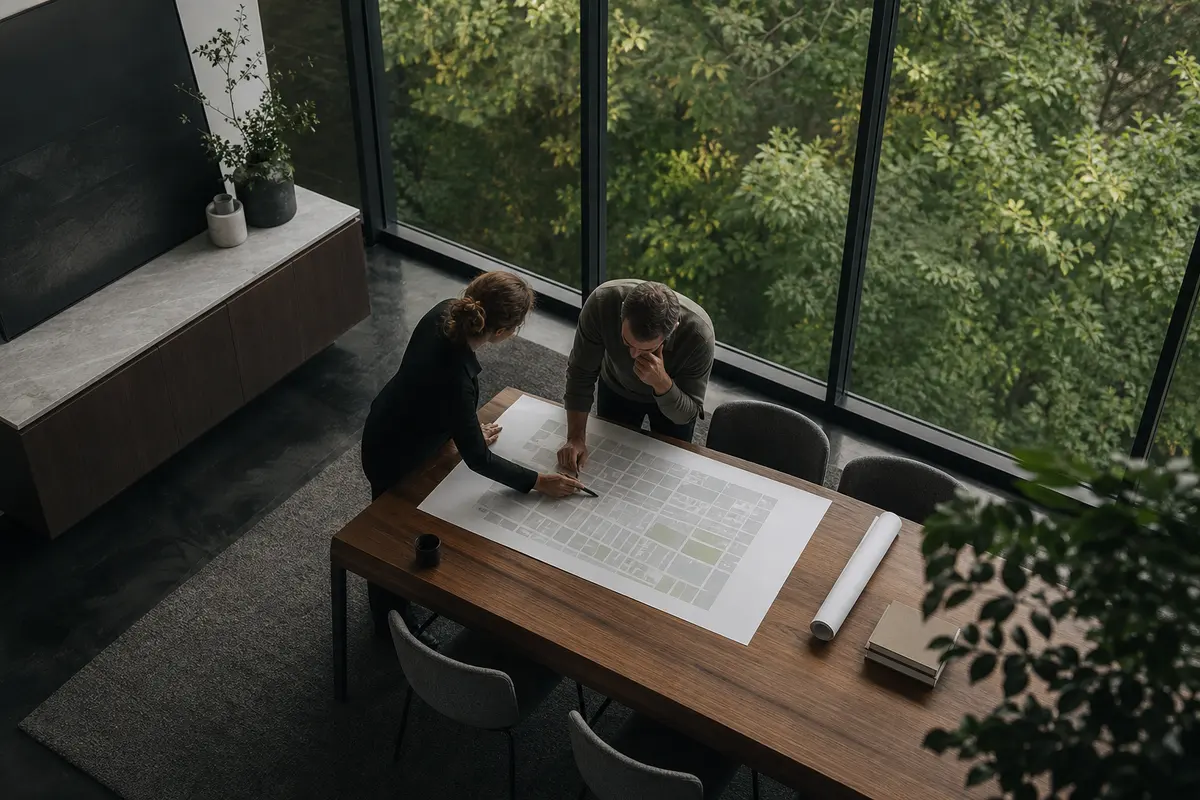 Editorial marketing planning scene for AI SEO in Florissant, Missouri