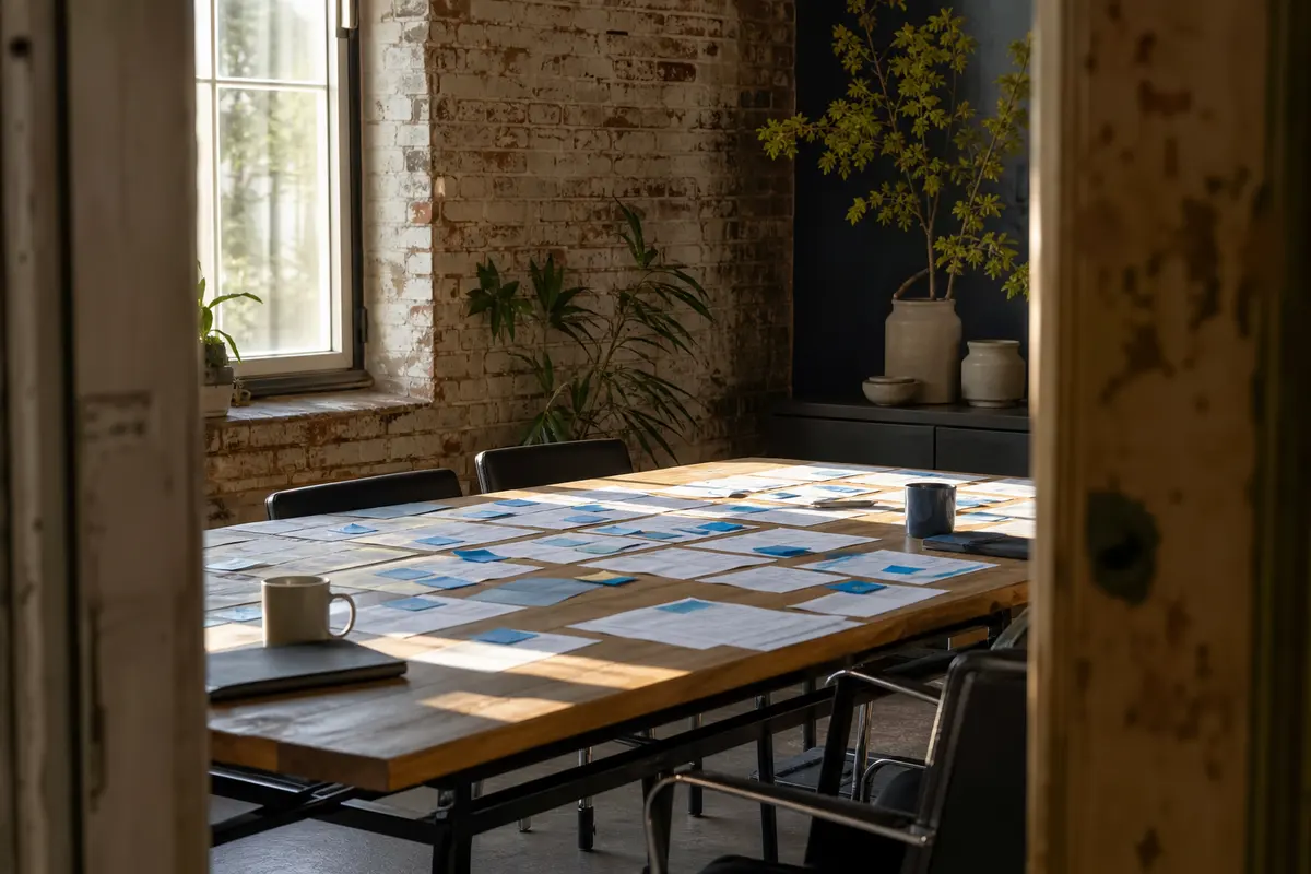 Editorial marketing planning scene for AI SEO in Mexico, Missouri